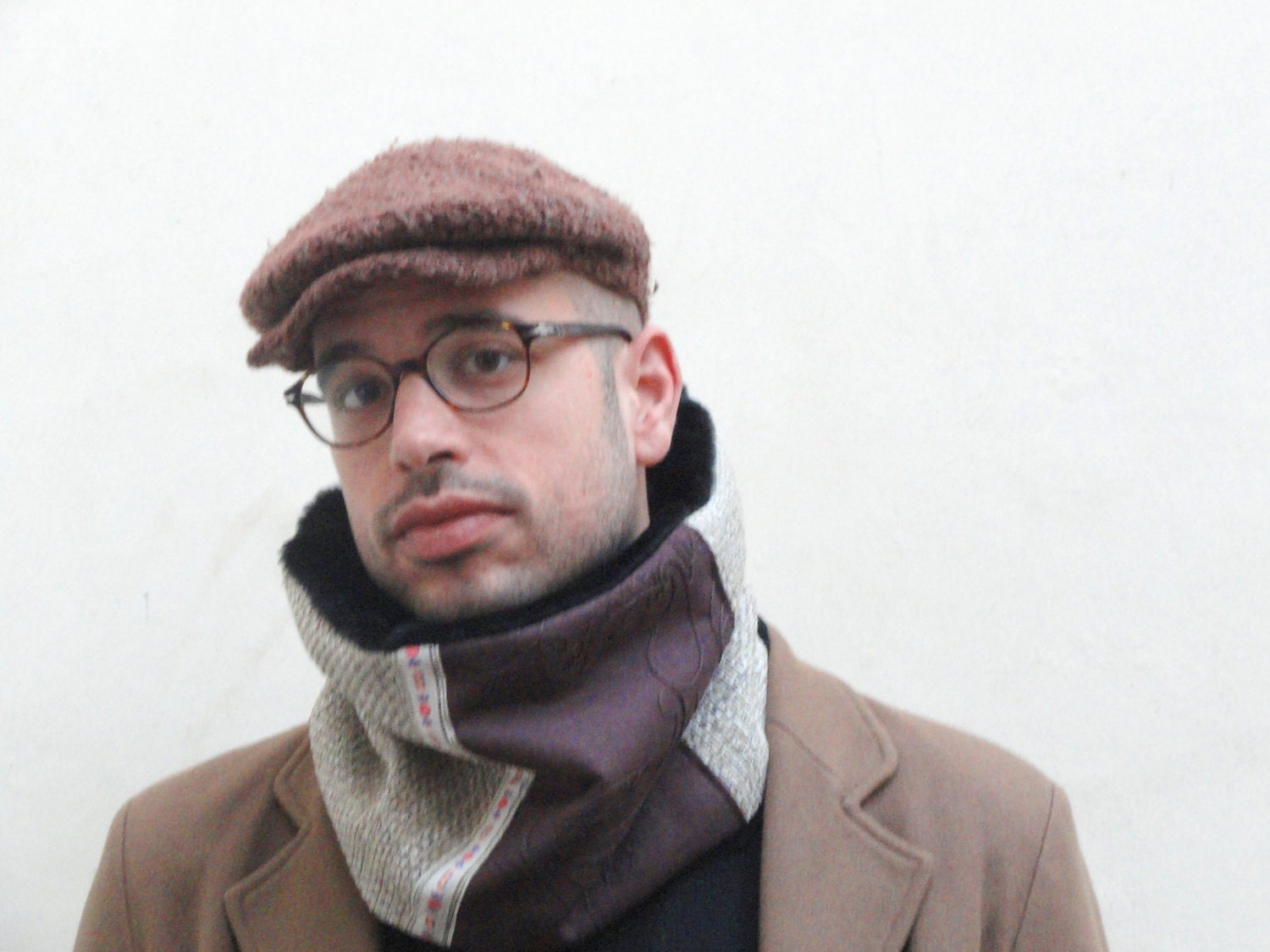 Scarf - For him, For her - Brown and beige neckwarmer with a vintage lace
