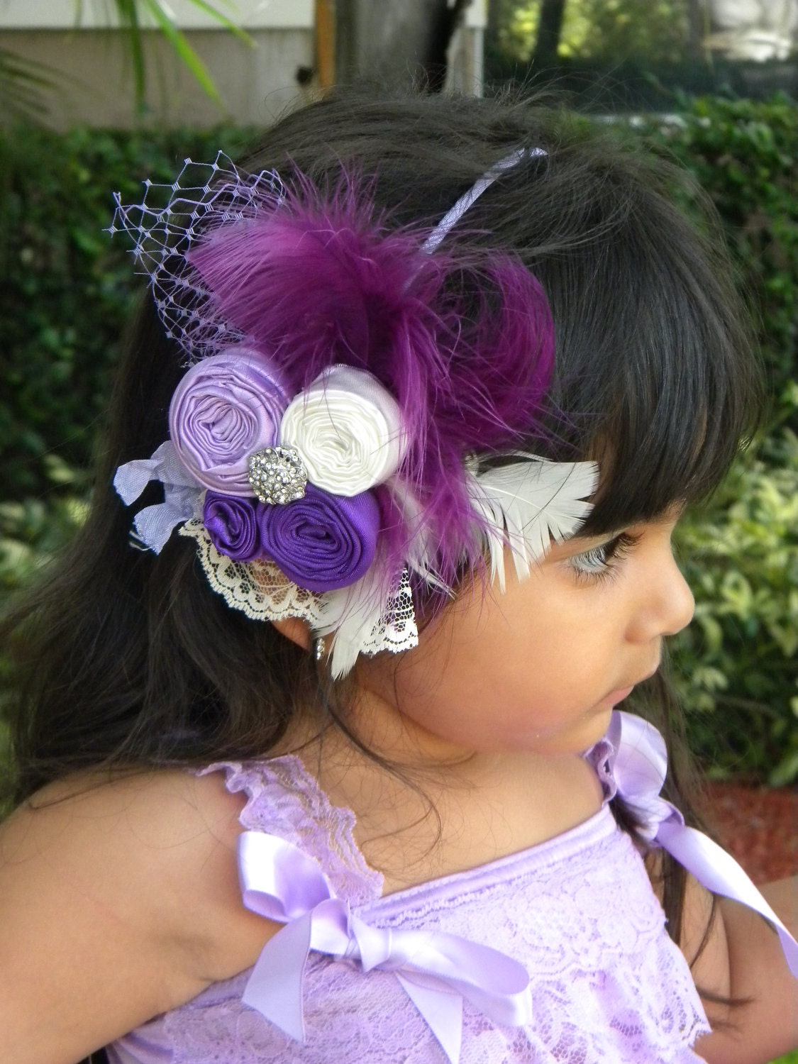 Secret Garden Vintage Shabby Chic Inspired Rosette headband in Lavender, Purple and Ivory Cream headband, PHOTOGRAPHY PROP