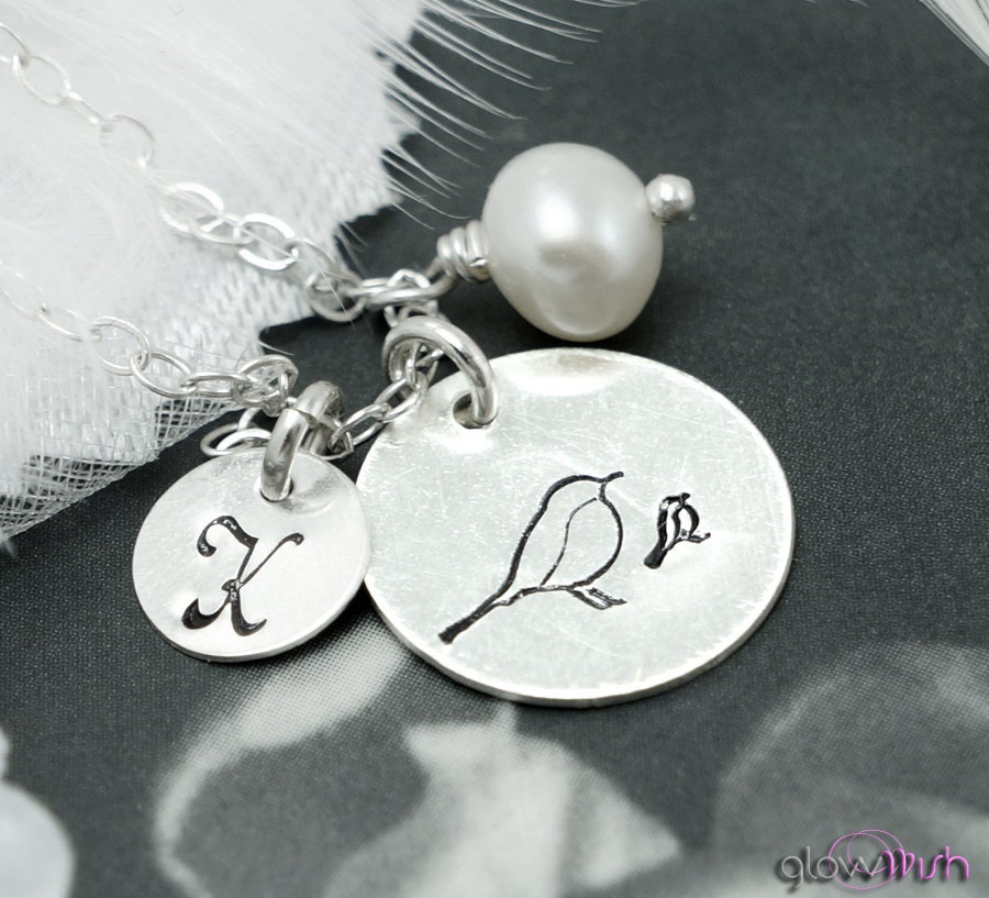 Mothers Necklace, Mom Necklace, Letter Charm, Gift for new mother,Custom Birthstone and Initial,Mama Bird Necklace, Kids names
