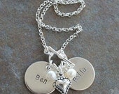 Custom Personalized Hand Stamped My Heart Mommy Name Birthstone Charm Necklace