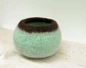 Felt Wool Bowl, Mint Aqua Seafoam Blue-Green Wool Home Decor Storage chocolate brown