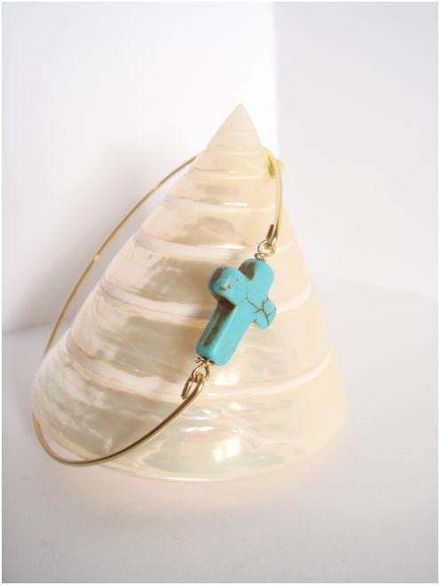 Gold and turquoise cross bangle