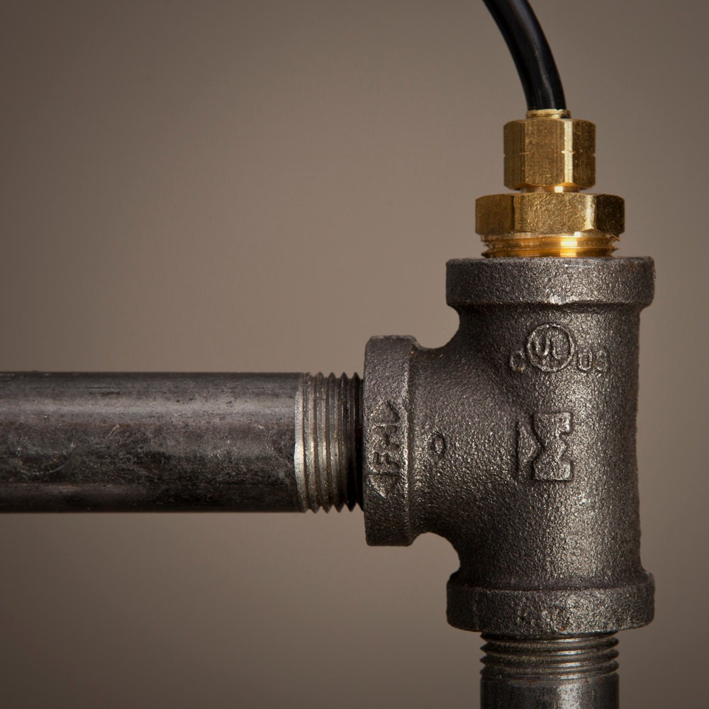 Iron Pipe Lamp with Wood Base