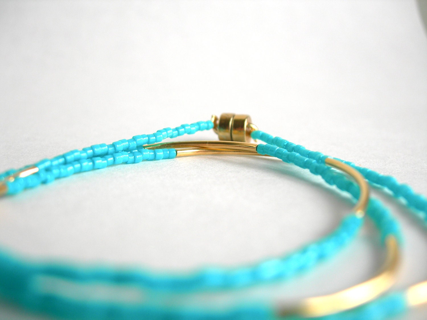 Christmas in July, Tiny Beaded Bracelet in Turquoise and Gold, Friendship Bracelet, Small Delicate Bracelet