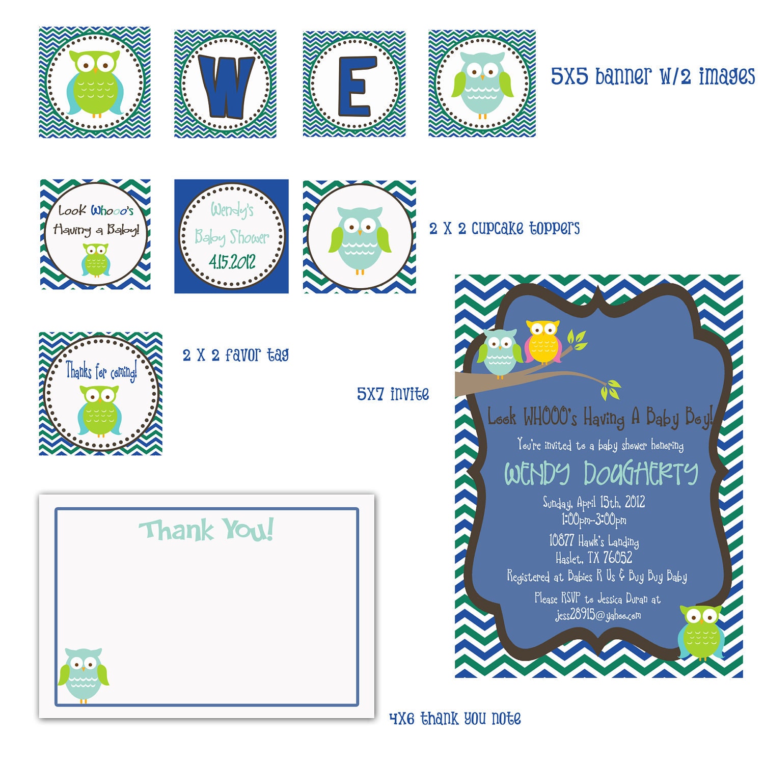 Party Package for Look Who's Having a Baby Boy/Birthday Invite-Print your own