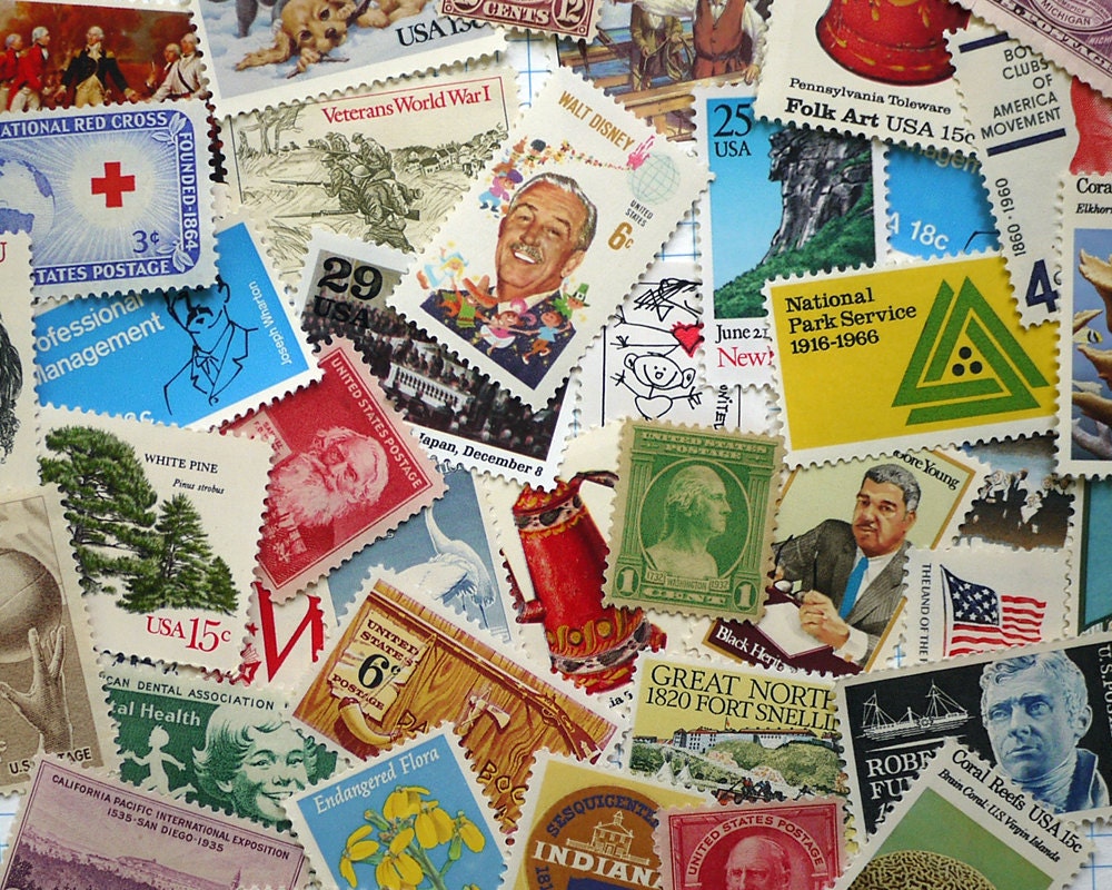 GRAB BAG - Assorted Vintage unused postage stamps - to post 5 letters