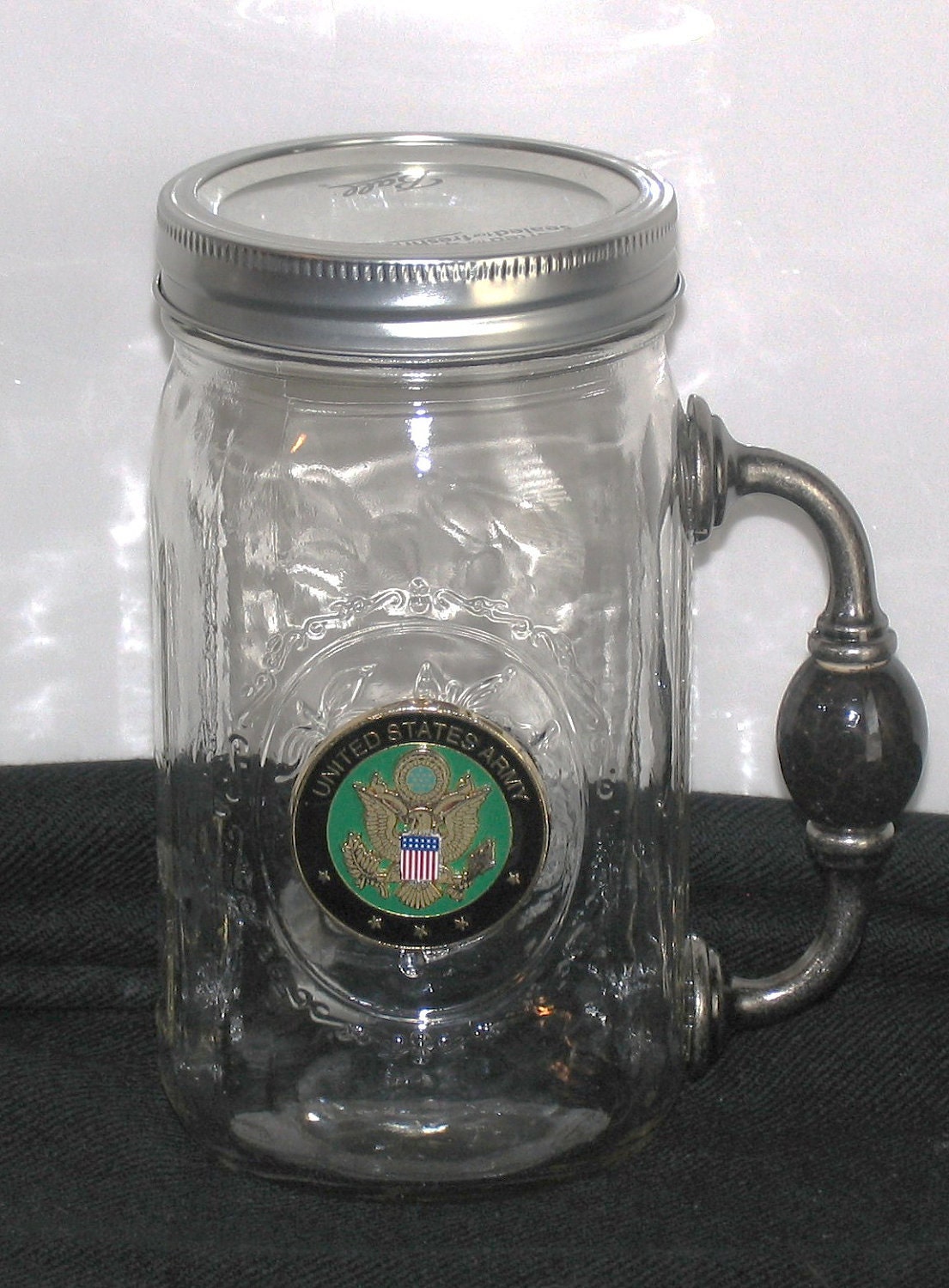Cowboy Chugger Beer Mug / REDNECK WINE Glass for Good Ole Boys mason canning jar ARMY Military w/ Handle