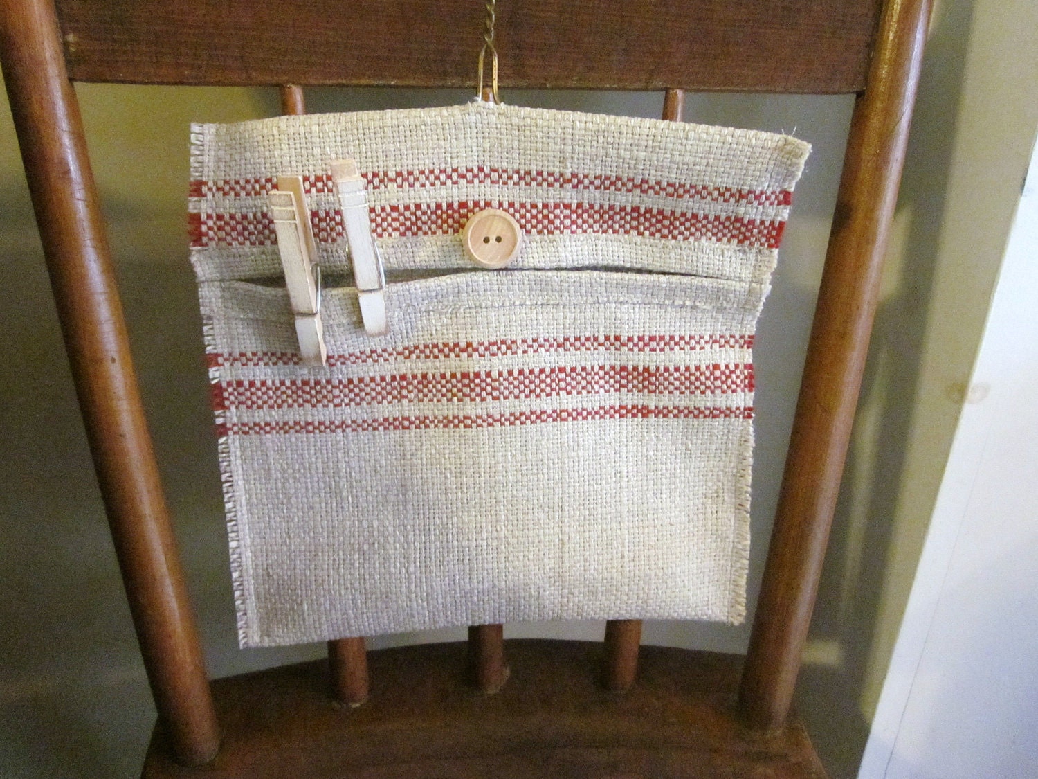 Clothespin bag, handmade fabric organizer,laundry bag, shabby chic, farmhouse decor, cottage decor, organizer, home decor