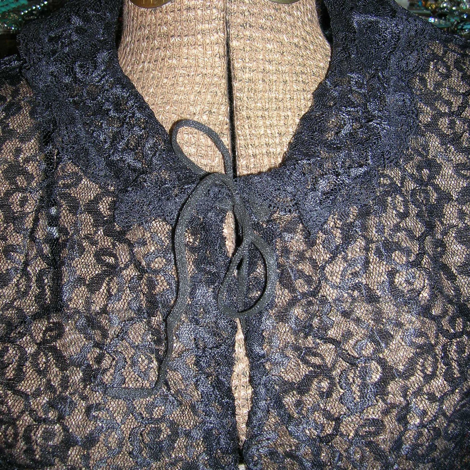 Vintage Lace Bed Jacket Black Lingerie 1950s