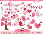 Valentine Love Birds Digital Clipart Set for-Personal and Commercial Use-paper crafts,card making,scrapbooking,and web design