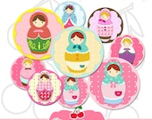 Cute Matryoshka Dolls 1 inch Circles Round Graphics Digital Collage 4x6-15 images
