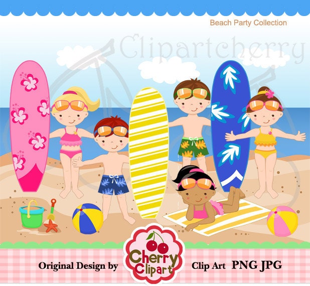 Beach Party Collection digital clipart set for -Personal and Commercial Use-paper crafts,card making,scrapbooking,web design