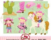 Cute Cowgirl Digital Clipart Set for -Personal and Commercial Use-paper crafts,card making,scrapbooking,web design