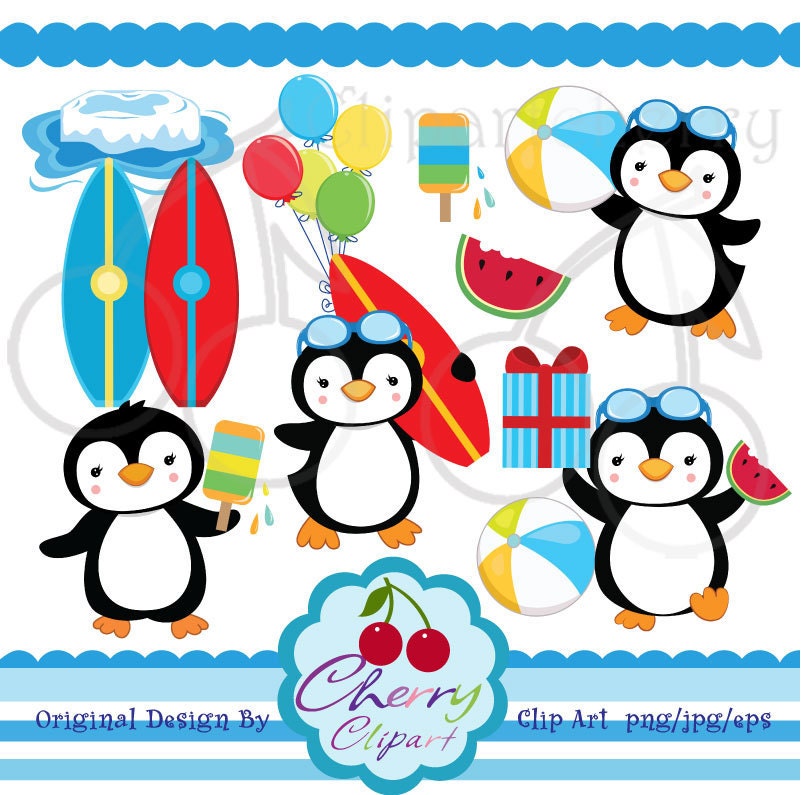 Summer Party Boy Penguin Digital Clipart Set for -Personal and Commercial Use-paper crafts,card making,scrapbooking,web design