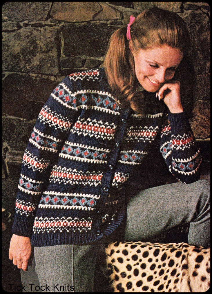 No.221 Vintage Knitting Pattern PDF For Women - Nordic Pattern Cardigan - Fair Isle Sweater Instant Download 32.5", 34", 36", 38", 40", 42"