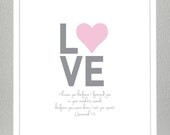 Prints for kids -  LOVE -  bible verse ( 11x14 pink and gray )- Jeremiah 1:5