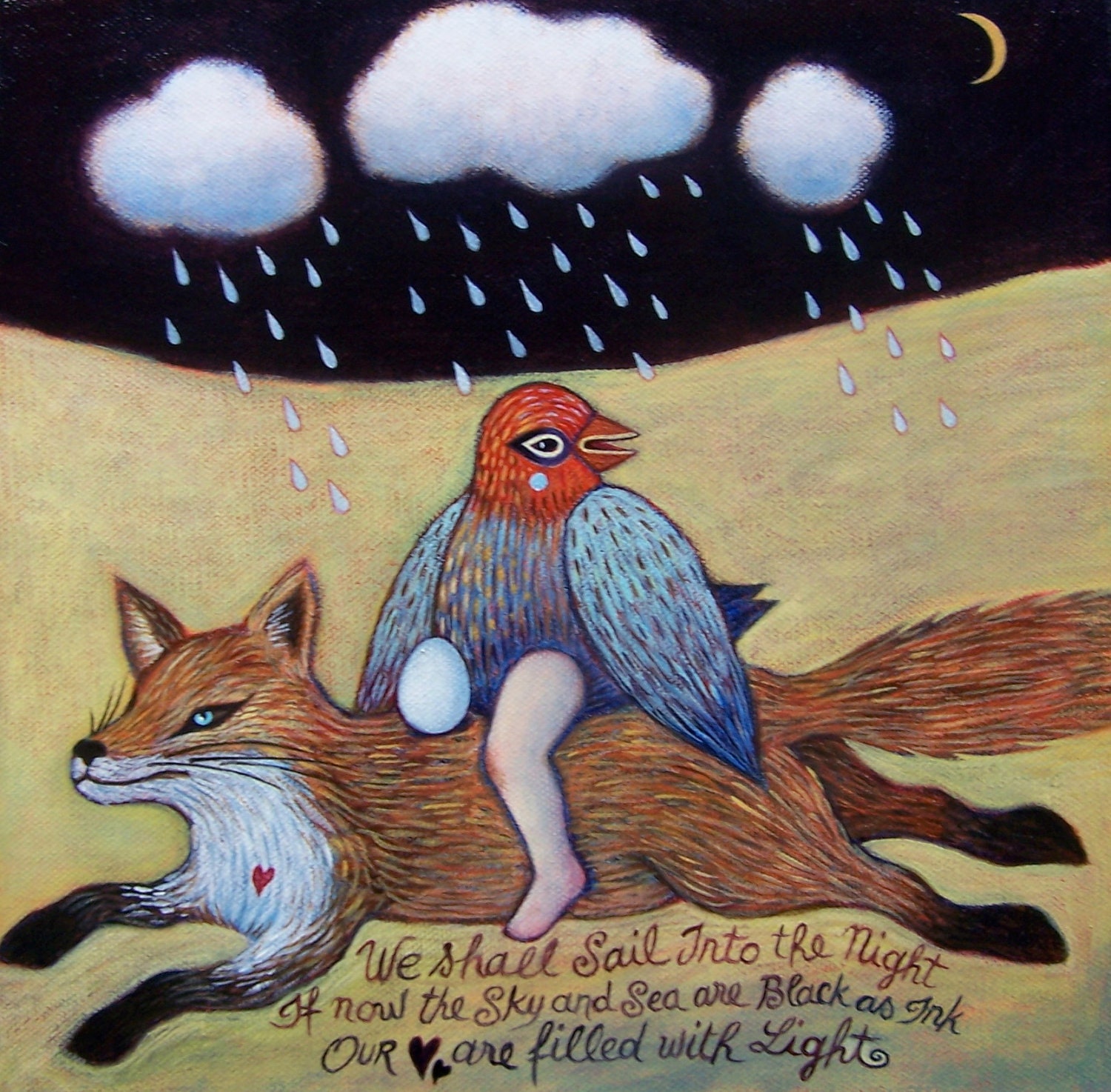 Prints on wood of "We Shall Sail into the Night" by Isabelle Bryer 8" x 8"