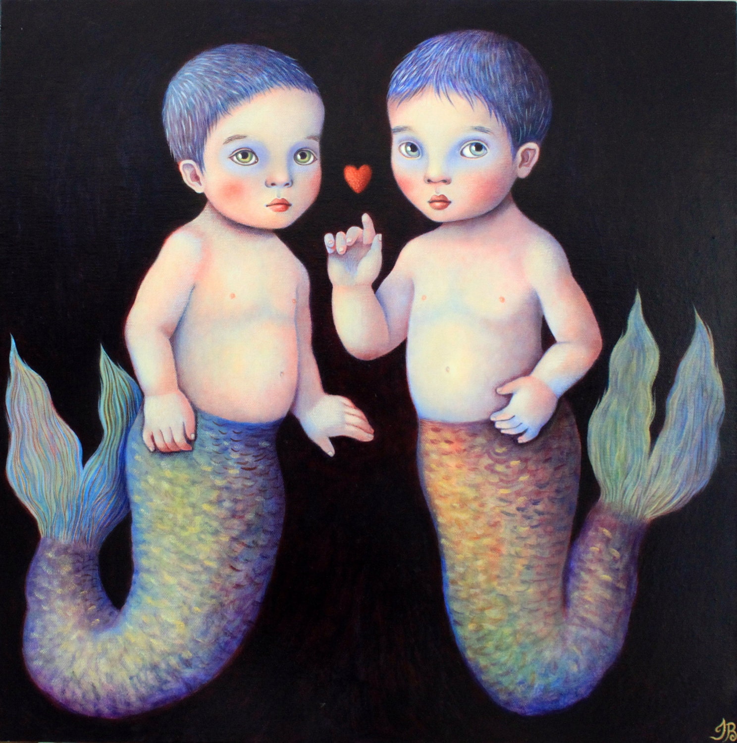 Prints on wood of mermaid "Aquarian Babies" by Isabelle Bryer  5" x 5"