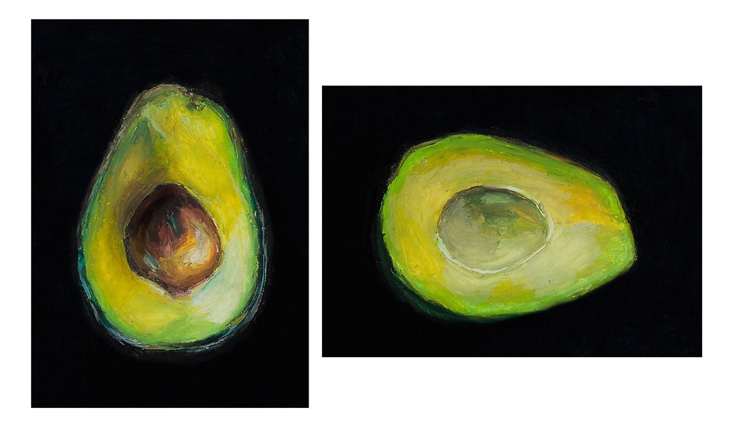 Avocado----Giclee, Archival, Matted Print of an Original Oil Pastel Painting of an Avocado Half with Pit