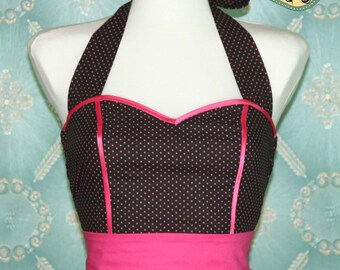 50's vintage dress full skirt black with pink baby dots dress rare Tailor Made after your measurements