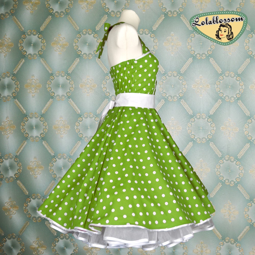 50's vintage dress full skirt green white polka dots dress rare Tailor Made after your measurements