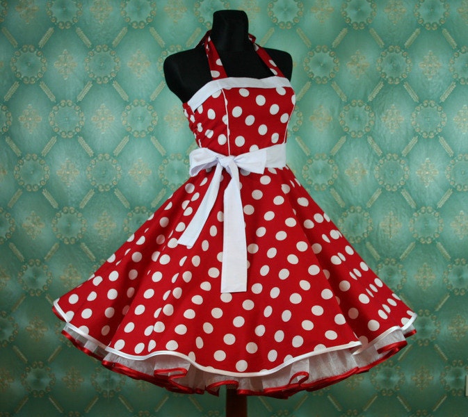 50's vintage dress full skirt red white polka dots Retro Dress Tailor Made