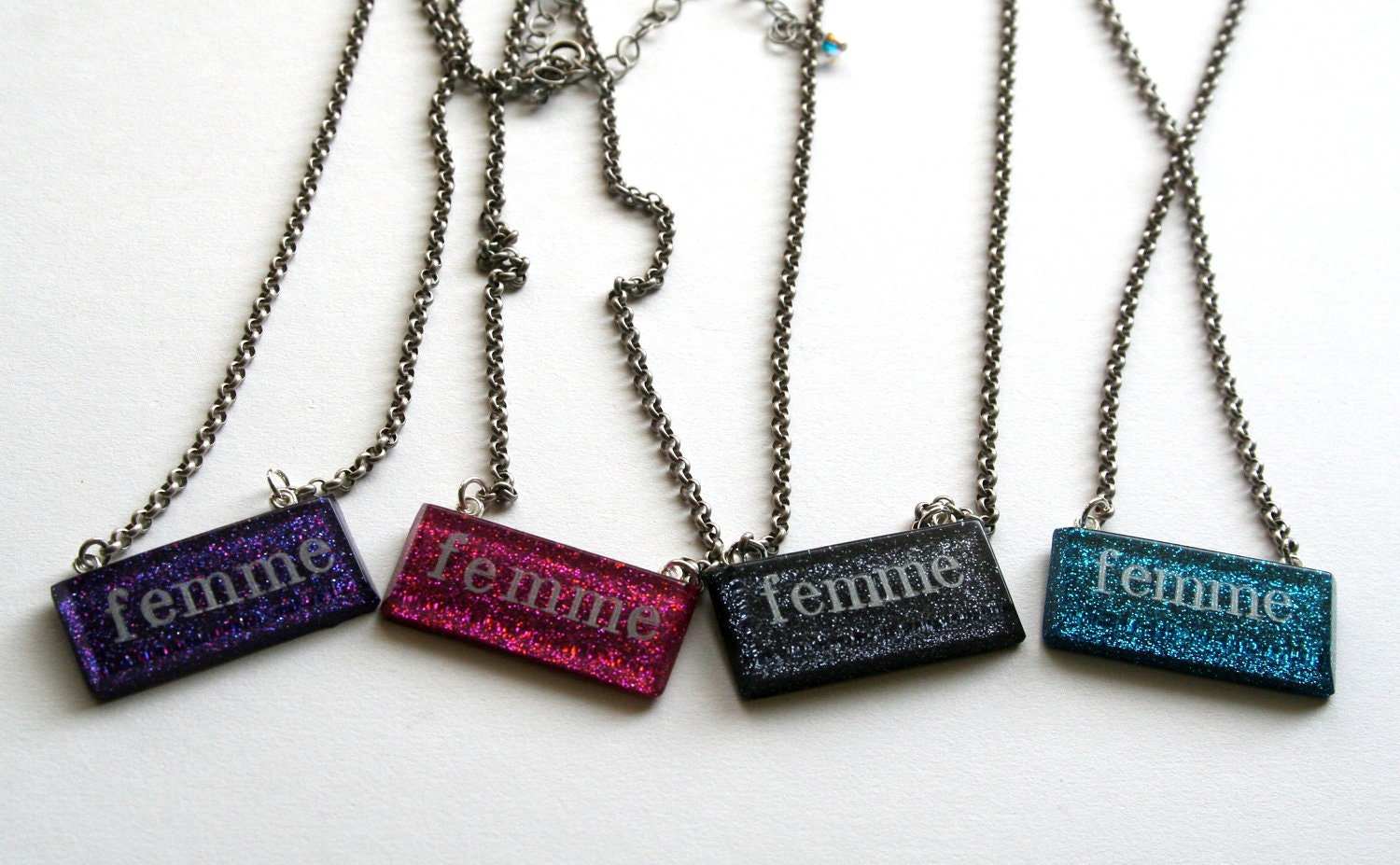 FEMME on PINK Queer Glitter Resin Necklace