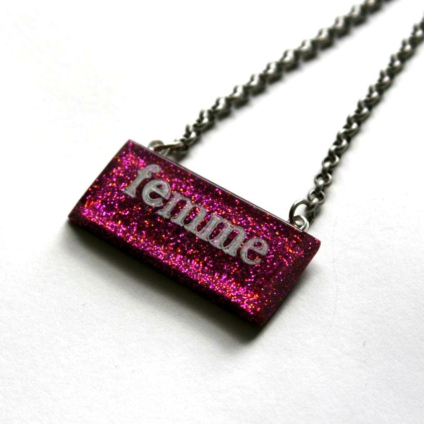 FEMME on PINK Queer Glitter Resin Necklace