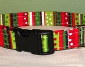 Christmas Stripe and Dots - Adjustable Dog Collar