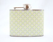 Retro Flask : Art Deco Pattern, 4 oz Stainless Steel Flask, Green, Velour Bag Included - jForms