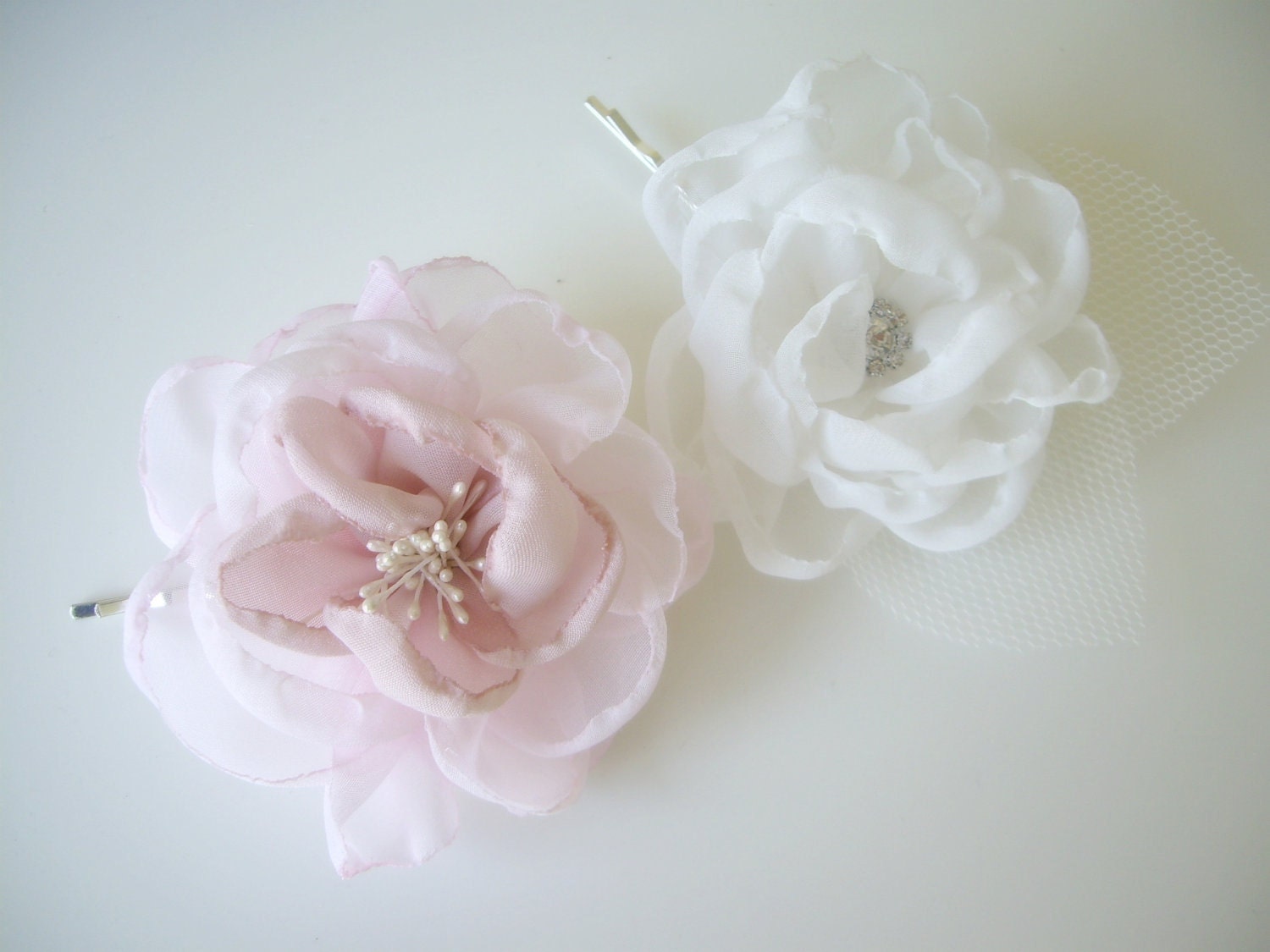 Chiffon peony bridal hairpin duo, Weddings, Bride, Bridesmaid Hairpin Set