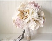 Fabric Flower Bouquet with Vintage Rhinestone Brooches and Lace - Alternative wedding bouquet - Rustic chic weddings
