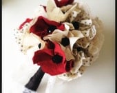 Fabric bridal bouquet, Red weddings, Rustic chic, Poppy bouquet, Bride bouquet, Fabric flower bouquet