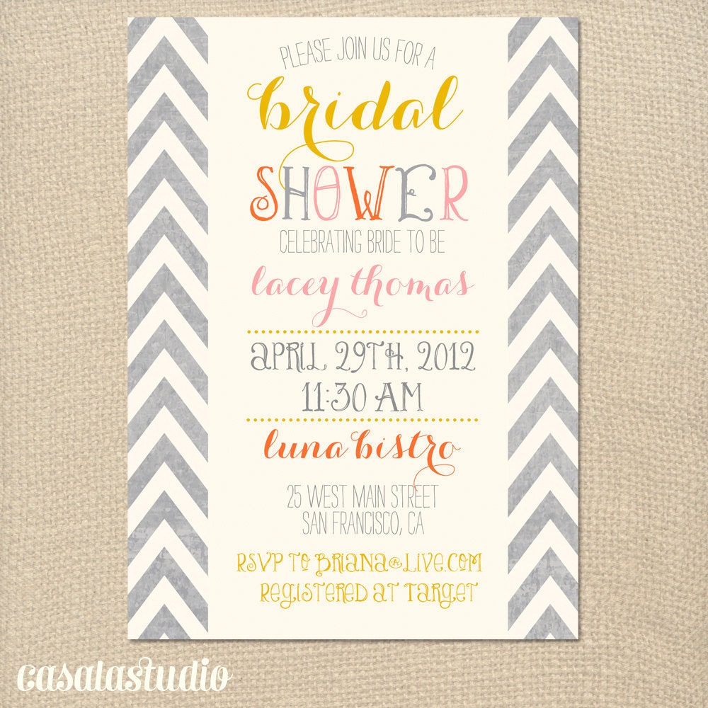Spring Mustard Tangerine Chevron Bridal Shower Invitation Baby Shower Printable