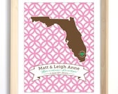 Wedding Gift Idea  -  Modern Wall Decor Wedding Keepsake - Florida or Your Choice of State, Colors, Quote