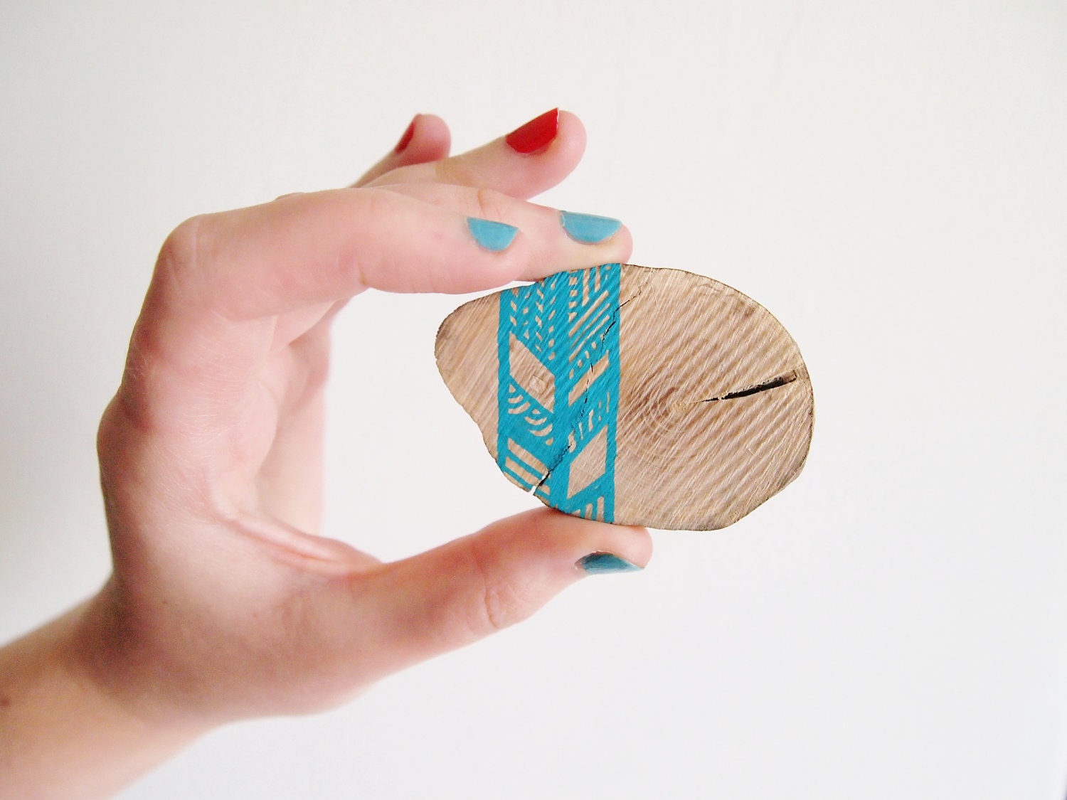Chevron Wooden Brooch, Turquoise Patterns - Gx2homegrown Chevron Wooden Brooch, Turquoise Patterns - Gx2homegrown
