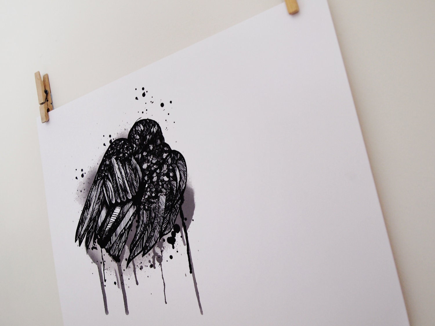 A3 Crow Illustration - Sleeping Raven, 16.5" x 11.7" ArtPrint