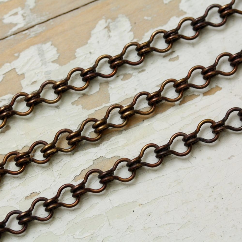 10ft Antiqued Solid Brass Chain 5mm x 8mm Ladder, Large Fancy Link Cable Chain, Round Wire Strong, Unsoldered