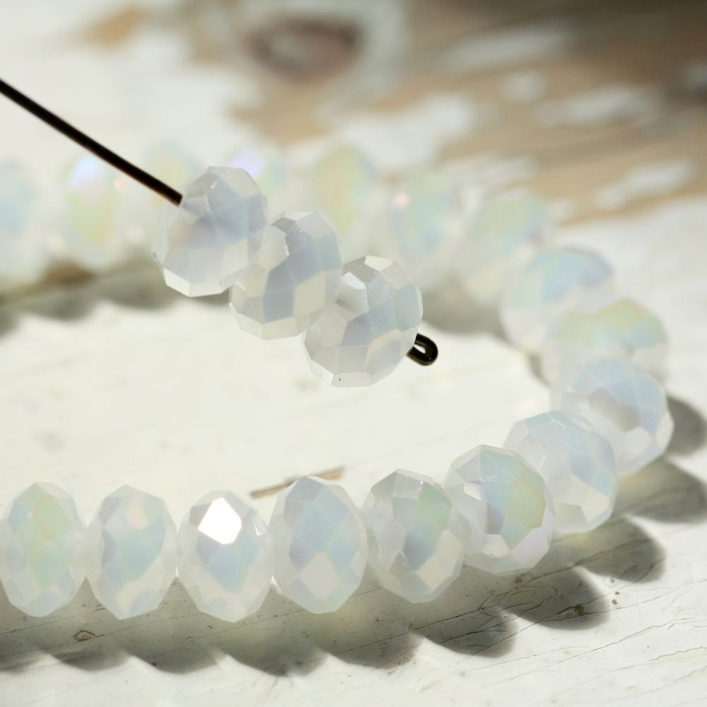 Moonstone AB Crystal Rondelle White Opal Glass Beads 8mm Tiaria Chinese Faceted Rondel 30pcs