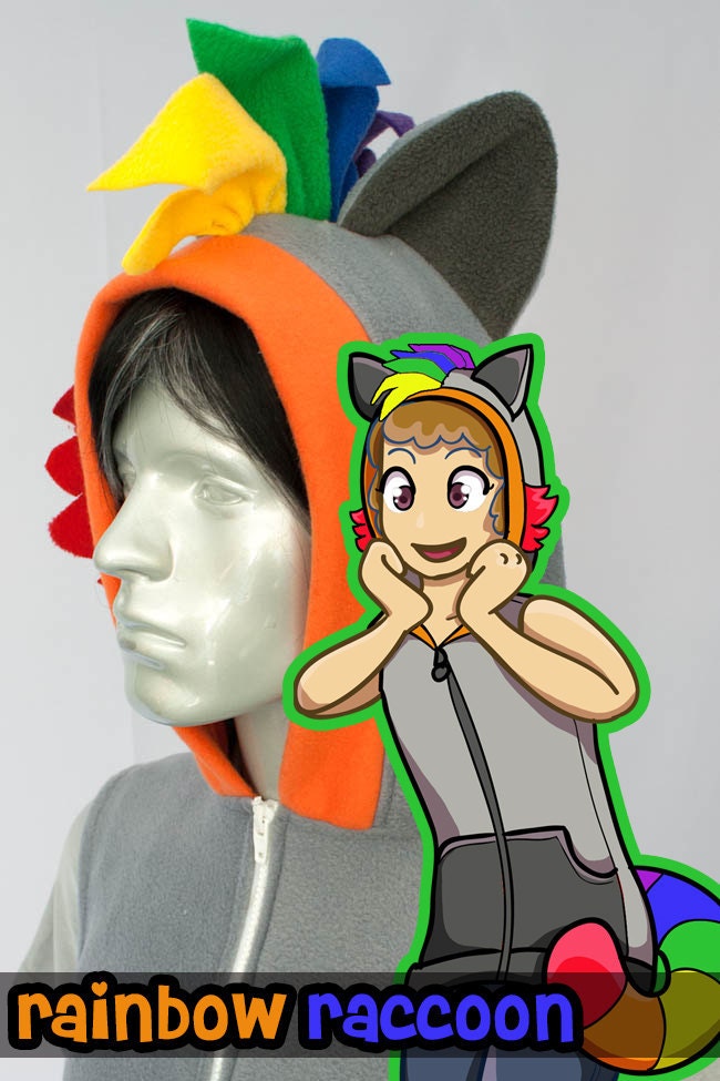 Rainbow Raccoon Vest, Costume, Hoodie, Vest, Jacket, Hand-made, Cosplay
