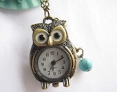 pocket watch--antique bronze owl pocket watch and love arrow pendant owl necklace,alloy chain necklace