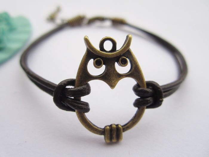 bracelet--antique bronze lovely owl bracelet,alloy chain bracelet
