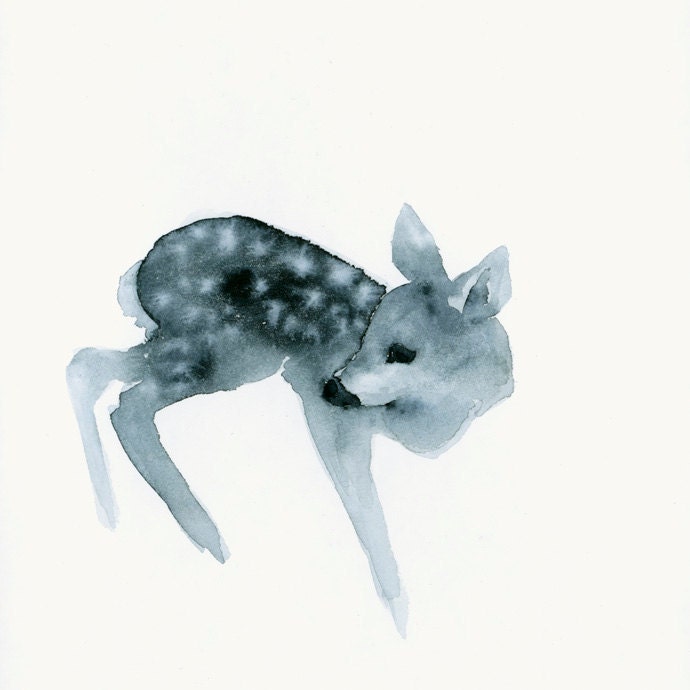 Woodland Fawn Watercolor Print - Ghost Fawn
