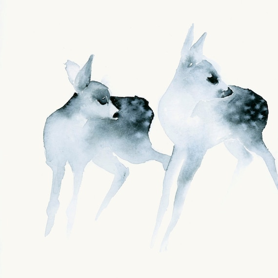 Watercolor Artwork Ghost Fawns - Fine Art Print from Original Watercolor Painting