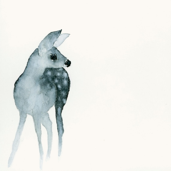 Tiny Ghost Fawn Looking Around - Fine Art Print from Original Watercolor