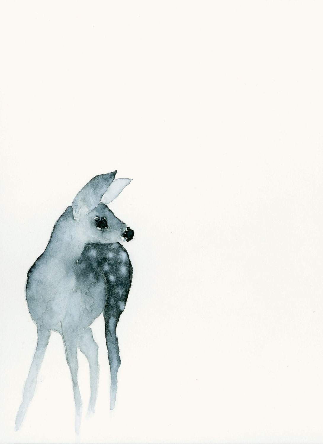 Tiny Ghost Fawn Looking Around - Fine Art Print from Original Watercolor