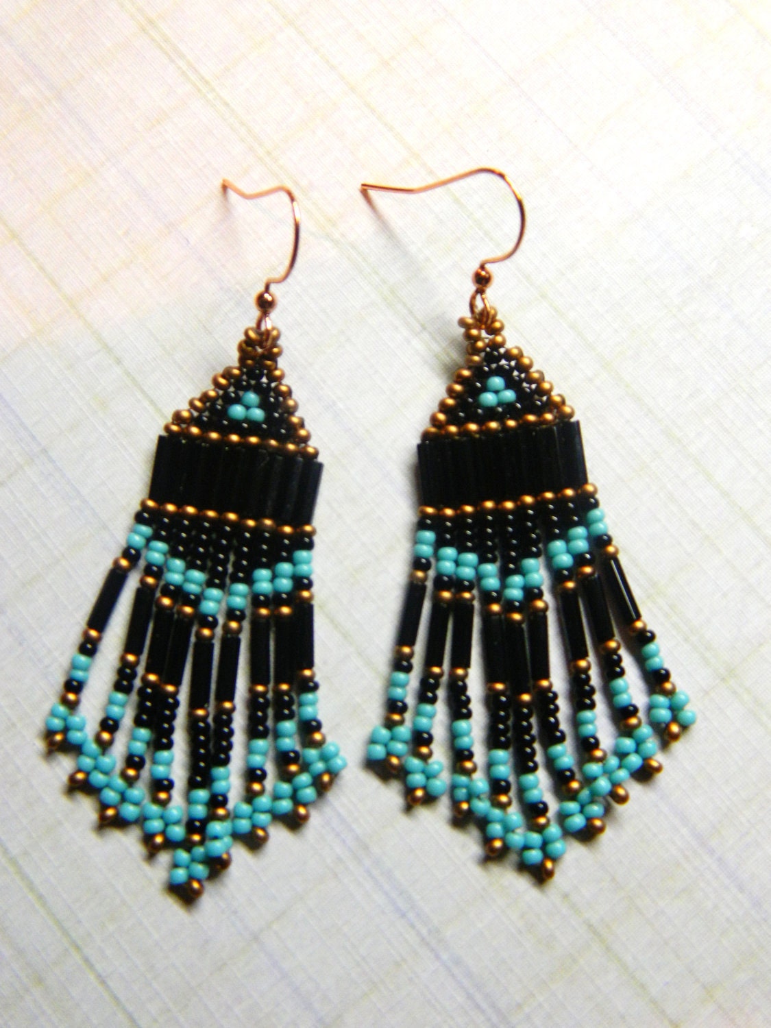 Native American Beautiful "Midnight Stars"  Dangle Beaded Earrings