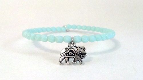 Silver Elephant Charm Memory Wire Bracelet, Shabby Chic