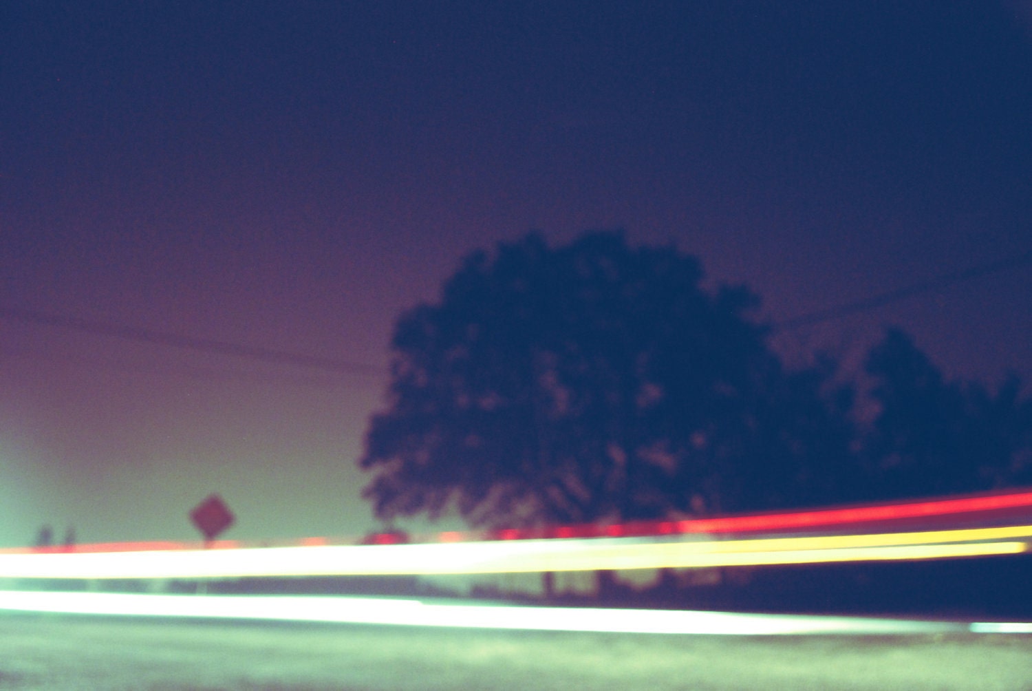 Minimalist Colorful Night Time Street Car Lights Tree Silhouette Surreal Fine Art Photography -  4 x 6