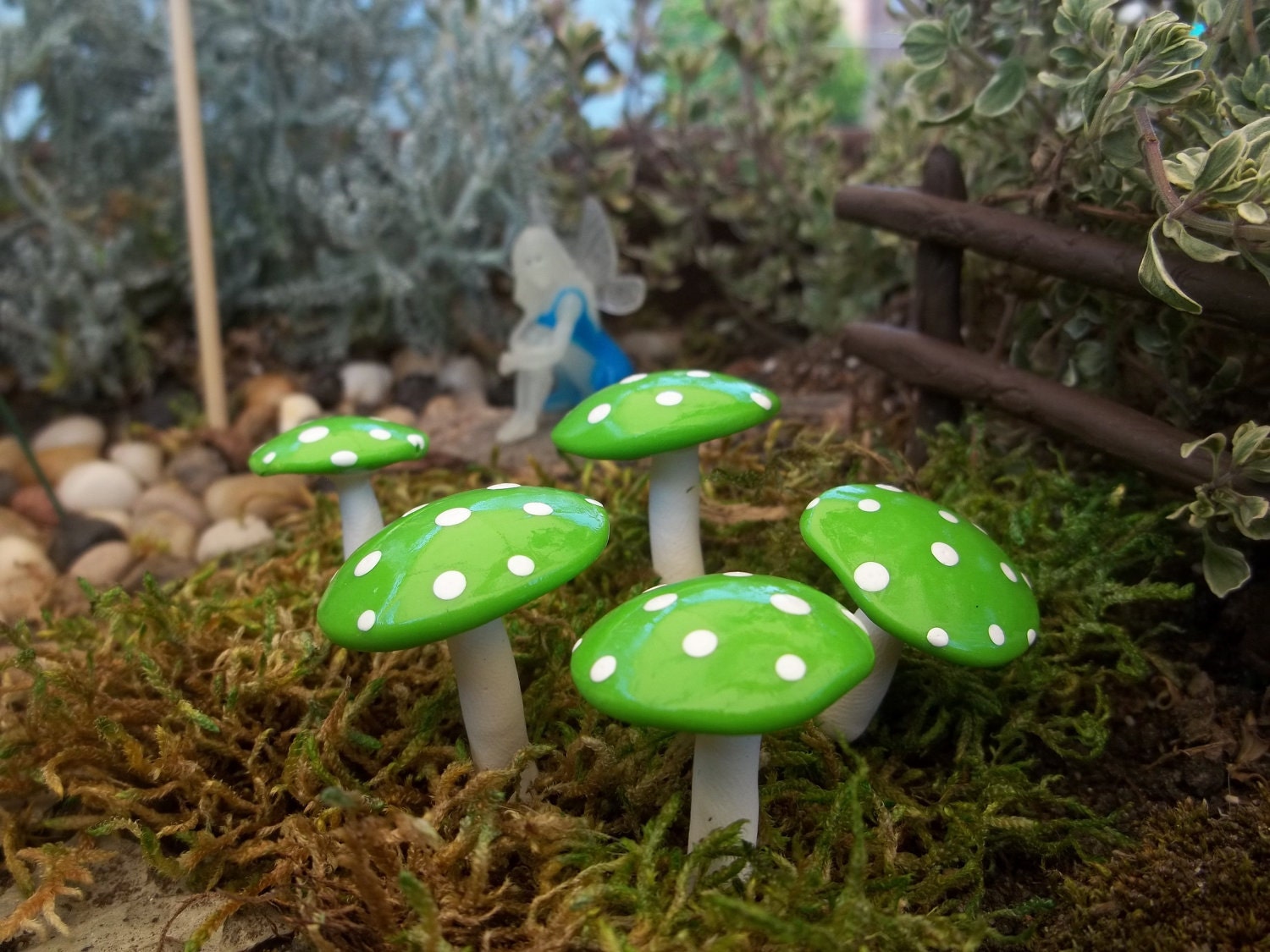 Free Shipping Special 5 miniature mushroom  fairy garden mushrooms toadstool terrarium woodland Bright Green